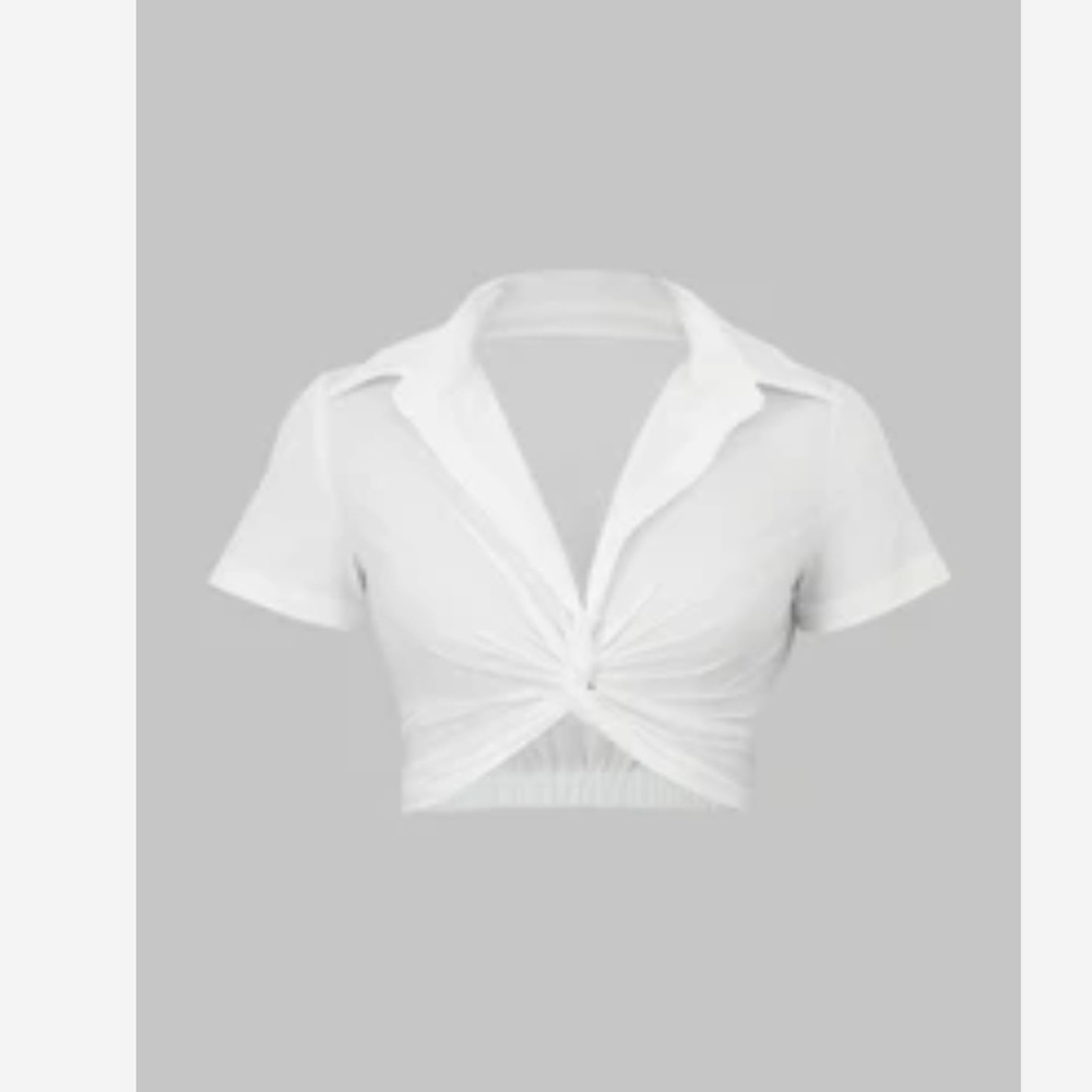 Micas White Button Down Crop Top